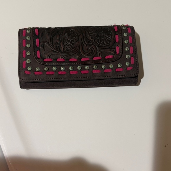 Trinity Ranch Floral Tooled Collection Wallet - Coffee - Picture 2 of 4